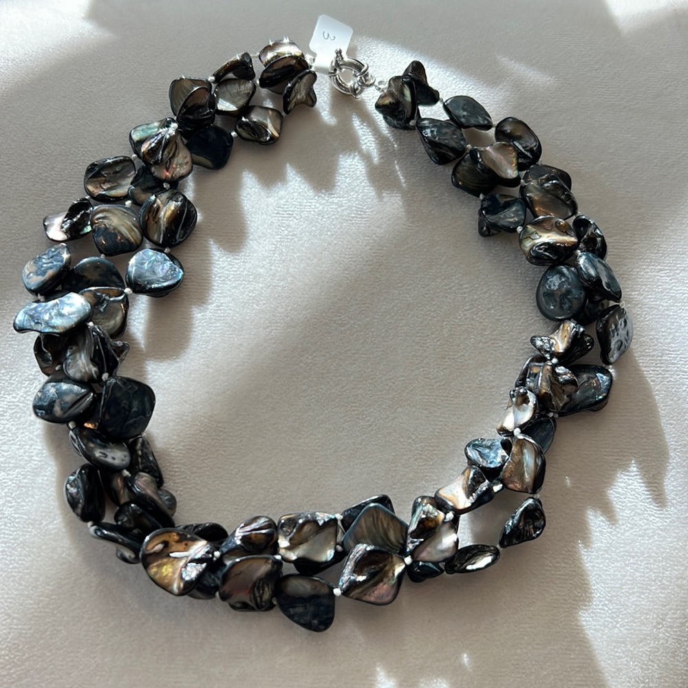 Black mother of Pearl multi layered necklace